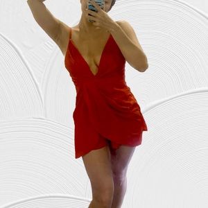Draped red romper